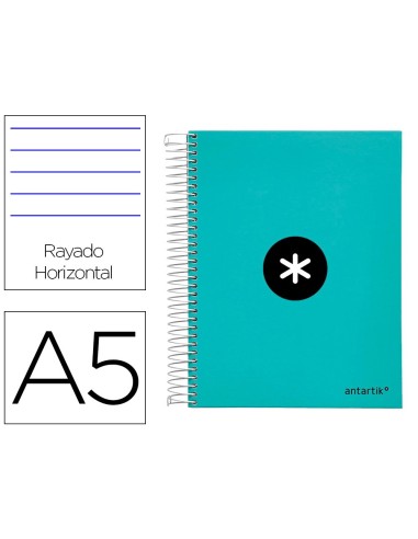 CI | Cuaderno espiral liderpapel a5 micro antartik tapa forrada120h 100 gr horizontal 5 banda6 taladros color menta