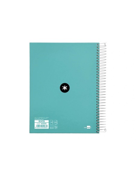 CI | Cuaderno espiral liderpapel a5 micro antartik tapa forrada120h 100 gr horizontal 5 banda6 taladros color menta