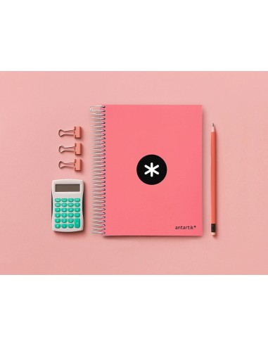 CI | Cuaderno espiral liderpapel a5 micro antartik tapa forrada120h 100 gr horizontal 5 banda6 taladros color coral