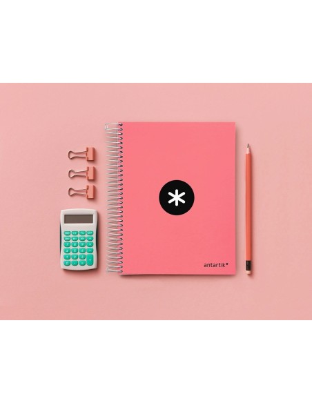 CI | Cuaderno espiral liderpapel a5 micro antartik tapa forrada120h 100 gr horizontal 5 banda6 taladros color coral