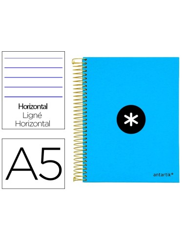 CI | Cuaderno espiral liderpapel a5 micro antartik tapa forrada 120h 100 gr horizontal 5 bandas 6 taladros color azul