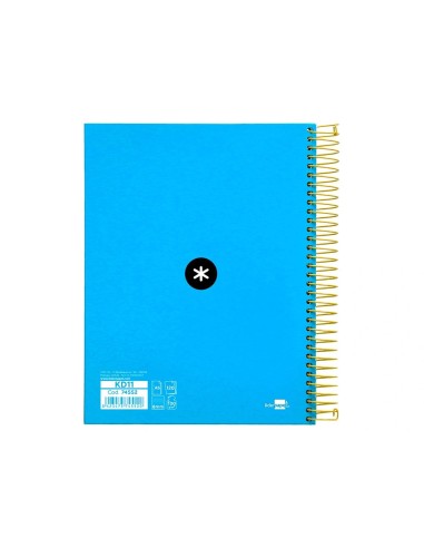 CI | Cuaderno espiral liderpapel a5 micro antartik tapa forrada 120h 100 gr horizontal 5 bandas 6 taladros color azul