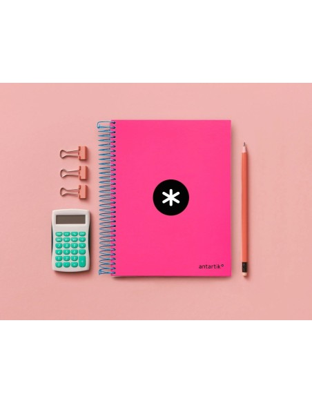 CI | Cuaderno espiral liderpapel a5 micro antartik tapa forrada 120h 100 gr cuadro5mm 5 bandas 6 taladros color rosa