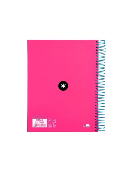 CI | Cuaderno espiral liderpapel a5 micro antartik tapa forrada 120h 100 gr cuadro5mm 5 bandas 6 taladros color rosa