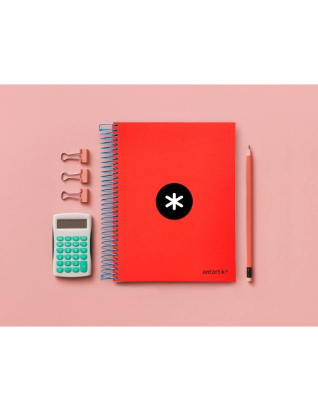 CI | Cuaderno espiral liderpapel a5 micro antartik tapa forrada 120h 100 gr cuadro5mm 5 bandas 6 taladros color rojo