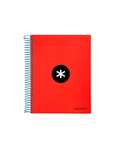 CI | Cuaderno espiral liderpapel a5 micro antartik tapa forrada 120h 100 gr cuadro5mm 5 bandas 6 taladros color rojo