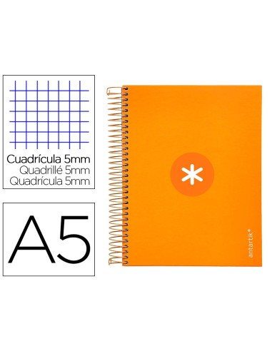 CI | Cuaderno espiral liderpapel a5 micro antartik tapa forrada120h 100 gr cuadro 5mm 5 banda6 taladros color mostaza