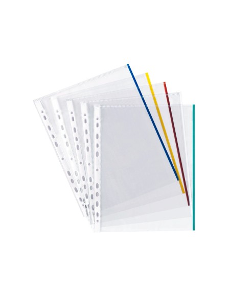 CI | Funda multitaladro q-connect din a4 70 mc cristal con borde colores surtidos bolsa de 25