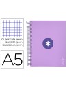 CI | Cuaderno espiral liderpapel a5 micro antartik tapa forrada120h 100 gr cuadro 5mm 5 banda6 taladros color lavanda