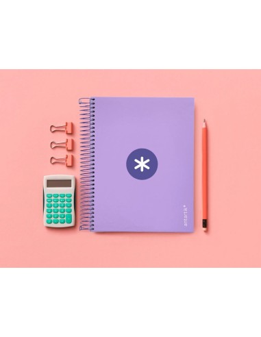 CI | Cuaderno espiral liderpapel a5 micro antartik tapa forrada120h 100 gr cuadro 5mm 5 banda6 taladros color lavanda