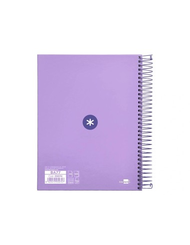 CI | Cuaderno espiral liderpapel a5 micro antartik tapa forrada120h 100 gr cuadro 5mm 5 banda6 taladros color lavanda