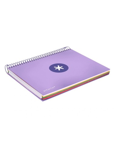 CI | Cuaderno espiral liderpapel a5 micro antartik tapa forrada120h 100 gr cuadro 5mm 5 banda6 taladros color lavanda