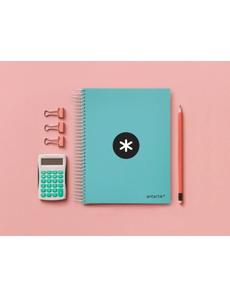 CI | Cuaderno espiral liderpapel a5 micro antartik tapa forrada120h 100 gr cuadro 5 mm 5 band6 taladros color menta