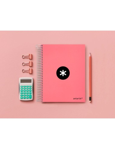CI | Cuaderno espiral liderpapel a5 micro antartik tapa forrada120h 100 gr cuadro 5 mm 5 band6 taladros color coral