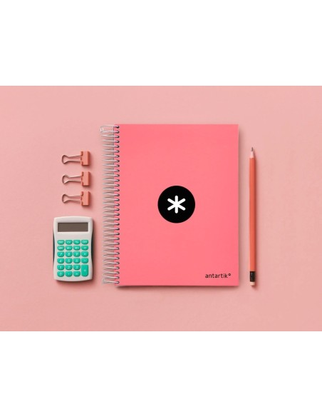 CI | Cuaderno espiral liderpapel a5 micro antartik tapa forrada120h 100 gr cuadro 5 mm 5 band6 taladros color coral