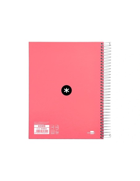 CI | Cuaderno espiral liderpapel a5 micro antartik tapa forrada120h 100 gr cuadro 5 mm 5 band6 taladros color coral