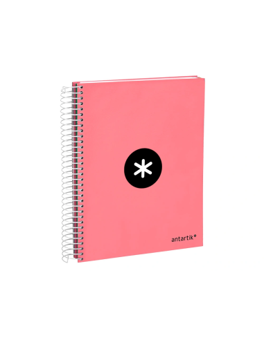 CI | Cuaderno espiral liderpapel a5 micro antartik tapa forrada120h 100 gr cuadro 5 mm 5 band6 taladros color coral