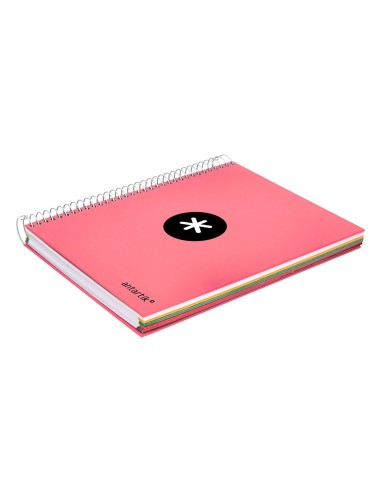 CI | Cuaderno espiral liderpapel a5 micro antartik tapa forrada120h 100 gr cuadro 5 mm 5 band6 taladros color coral