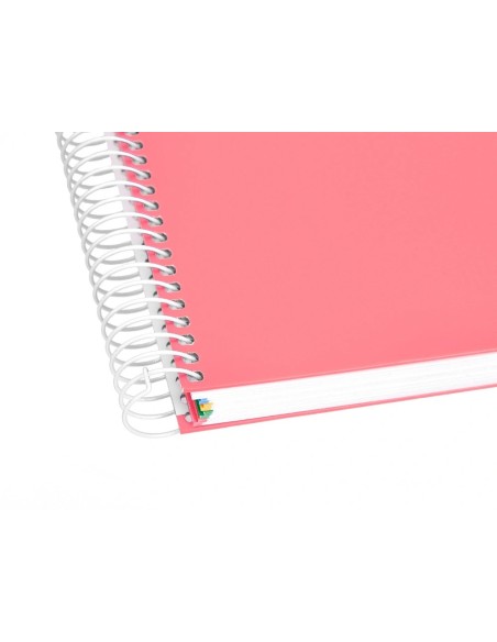 CI | Cuaderno espiral liderpapel a5 micro antartik tapa forrada120h 100 gr cuadro 5 mm 5 band6 taladros color coral