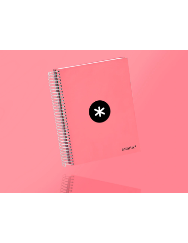 CI | Cuaderno espiral liderpapel a5 micro antartik tapa forrada120h 100 gr cuadro 5 mm 5 band6 taladros color coral