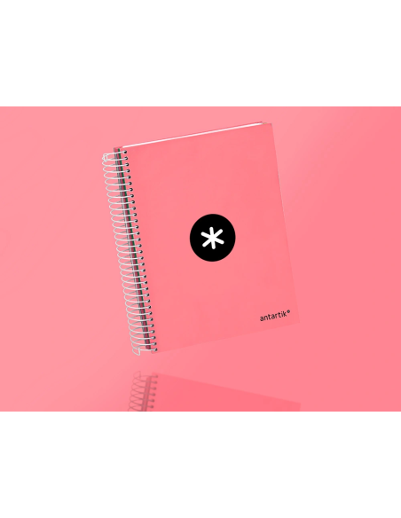 CI | Cuaderno espiral liderpapel a5 micro antartik tapa forrada120h 100 gr cuadro 5 mm 5 band6 taladros color coral