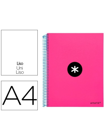 CI | Cuaderno espiral liderpapel a4 micro antartik tapa forrada 120h 100 gr liso con bandas 4 taladros color rosa fluor