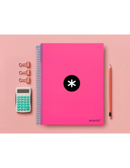CI | Cuaderno espiral liderpapel a4 micro antartik tapa forrada 120h 100 gr liso con bandas 4 taladros color rosa fluor