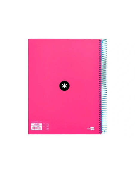 CI | Cuaderno espiral liderpapel a4 micro antartik tapa forrada 120h 100 gr liso con bandas 4 taladros color rosa fluor