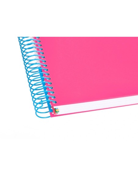 CI | Cuaderno espiral liderpapel a4 micro antartik tapa forrada 120h 100 gr liso con bandas 4 taladros color rosa fluor