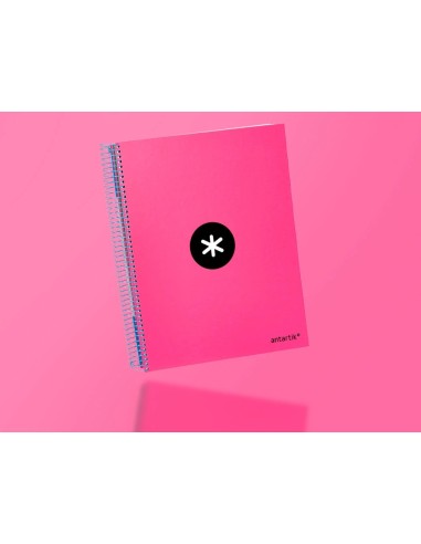 CI | Cuaderno espiral liderpapel a4 micro antartik tapa forrada 120h 100 gr liso con bandas 4 taladros color rosa fluor