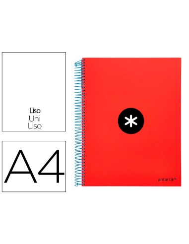 CI | Cuaderno espiral liderpapel a4 micro antartik tapa forrada 120h 100 gr liso con bandas 4 taladros color rojo