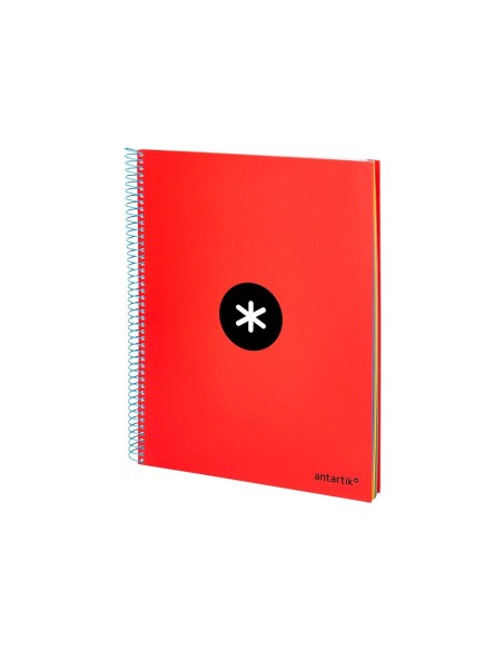 CI | Cuaderno espiral liderpapel a4 micro antartik tapa forrada 120h 100 gr liso con bandas 4 taladros color rojo