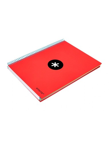 CI | Cuaderno espiral liderpapel a4 micro antartik tapa forrada 120h 100 gr liso con bandas 4 taladros color rojo