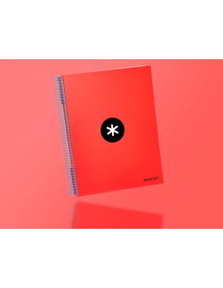 CI | Cuaderno espiral liderpapel a4 micro antartik tapa forrada 120h 100 gr liso con bandas 4 taladros color rojo