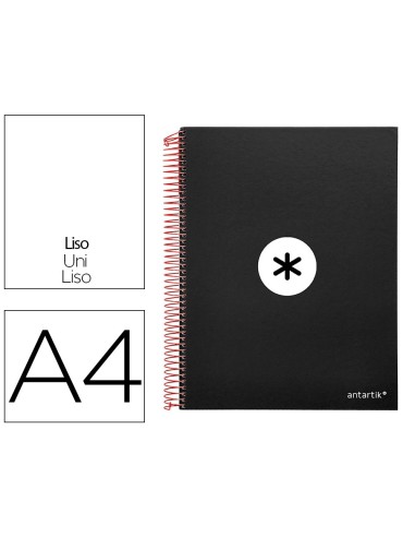 CI | Cuaderno espiral liderpapel a4 micro antartik tapa forrada 120h 100 gr liso con bandas 4 taladros color negro