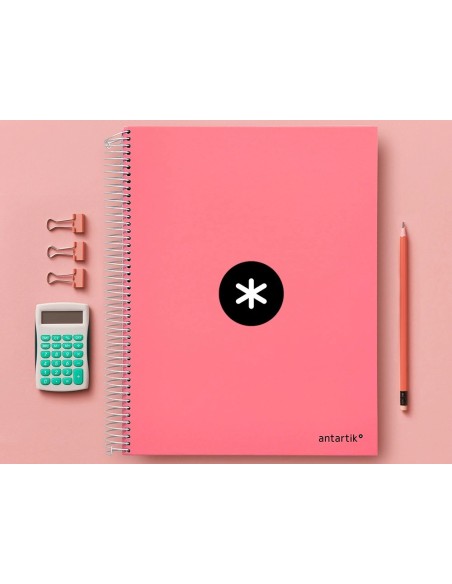CI | Cuaderno Espiral Liderpapel A4 Micro Antartik Tapa Forrada 120H 100 Gr Liso 5 Bandas 4 Taladros Color Coral