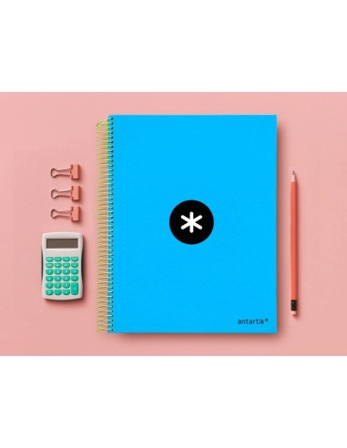 CI | Cuaderno espiral liderpapel a4 micro antartik tapa forrada 120h 100 gr liso con bandas 4 taladros color azul