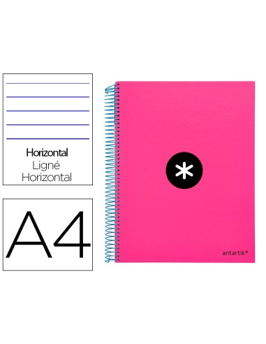 CI | Cuaderno espiral liderpapel a4 micro antartik tapa forrada 120h 100 gr horizontal 5 bandas 4 taladros color rosa