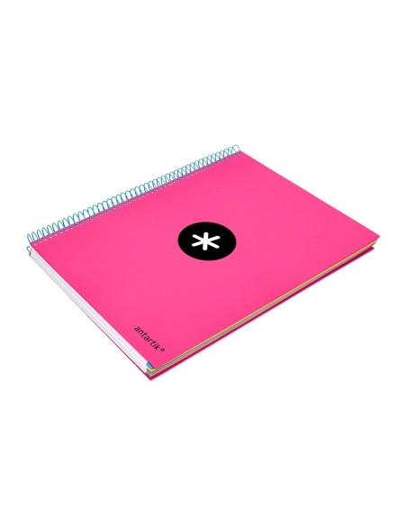 CI | Cuaderno espiral liderpapel a4 micro antartik tapa forrada 120h 100 gr horizontal 5 bandas 4 taladros color rosa
