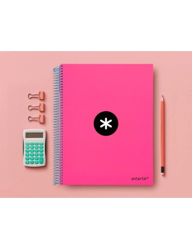 CI | Cuaderno espiral liderpapel a4 micro antartik tapa forrada 120h 100 gr horizontal 5 bandas 4 taladros color rosa