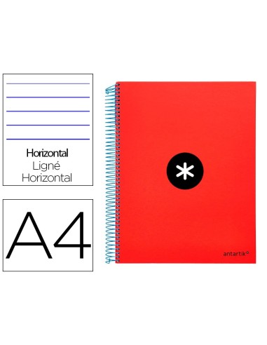 CI | Cuaderno espiral liderpapel a4 micro antartik tapa forrada 120h 100 gr horizontal 5 bandas 4 taladros color rojo