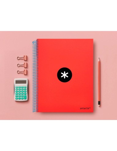 CI | Cuaderno espiral liderpapel a4 micro antartik tapa forrada 120h 100 gr horizontal 5 bandas 4 taladros color rojo
