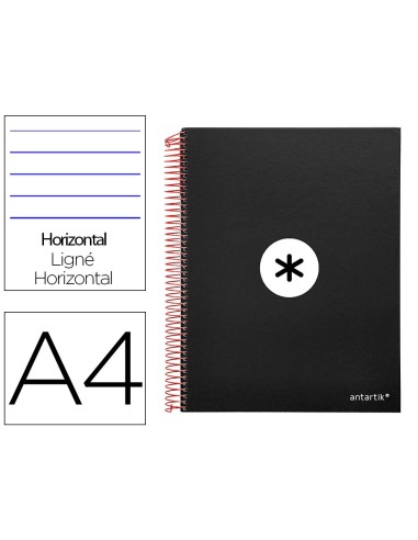 CI | Cuaderno espiral liderpapel a4 micro antartik tapa forrada 120h 100 gr horizontal 5 bandas 4 taladros color negro