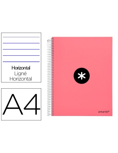 CI | Cuaderno espiral liderpapel a4 micro antartik tapa forrada 120h 100 gr horizontal 5 banda4 taladors color coral