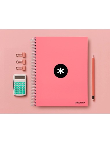 CI | Cuaderno espiral liderpapel a4 micro antartik tapa forrada 120h 100 gr horizontal 5 banda4 taladors color coral
