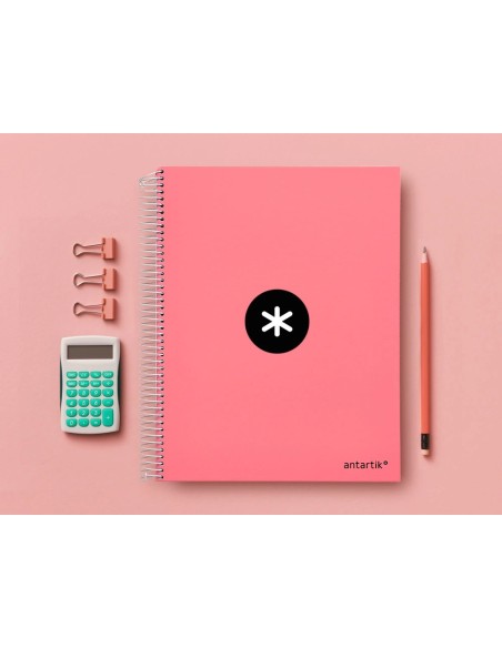 CI | Cuaderno espiral liderpapel a4 micro antartik tapa forrada 120h 100 gr horizontal 5 banda4 taladors color coral