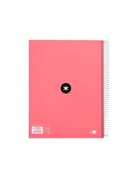 CI | Cuaderno espiral liderpapel a4 micro antartik tapa forrada 120h 100 gr horizontal 5 banda4 taladors color coral