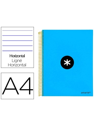 CI | Cuaderno espiral liderpapel a4 micro antartik tapa forrada 120h 100 gr horizontal 5 bandas 4 taladros color azul