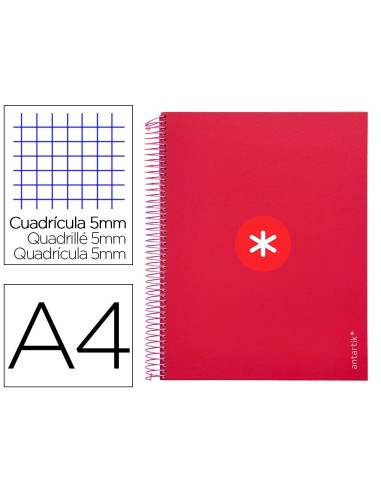 CI | Cuaderno Espiral Liderpapel A4 Micro Antartik Tapa Forrada120H 100 Gr Cuadro 5Mm 5 Banda4 Taladros Color Frambuesa