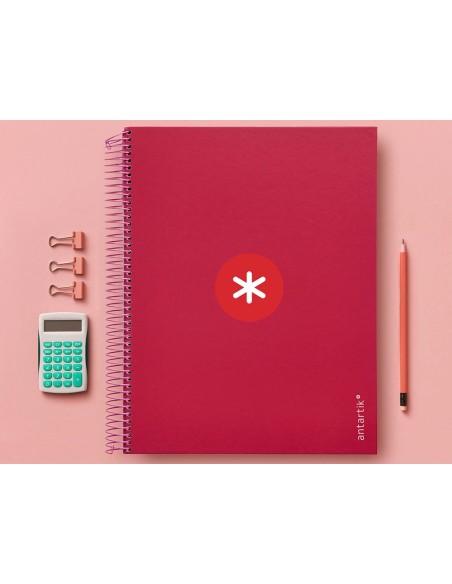 CI | Cuaderno Espiral Liderpapel A4 Micro Antartik Tapa Forrada120H 100 Gr Cuadro 5Mm 5 Banda4 Taladros Color Frambuesa